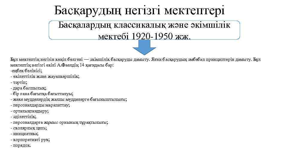 Басқарудың негізгі мектептері Басқалардың классикалық және әкімшілік мектебі 1920 -1950 жж. Бұл мектептің негізін