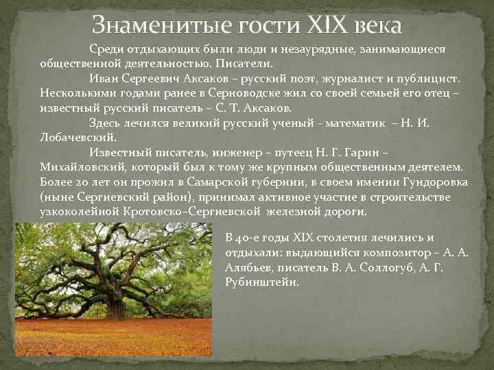 Знаменитые гости XIX века Среди отдыхающих были люди и незаурядные, занимающиеся общественной деятельностью. Писатели.