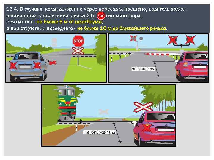 15. 4. В случаях, когда движение через переезд запрещено, водитель должен остановиться у стоп-линии,