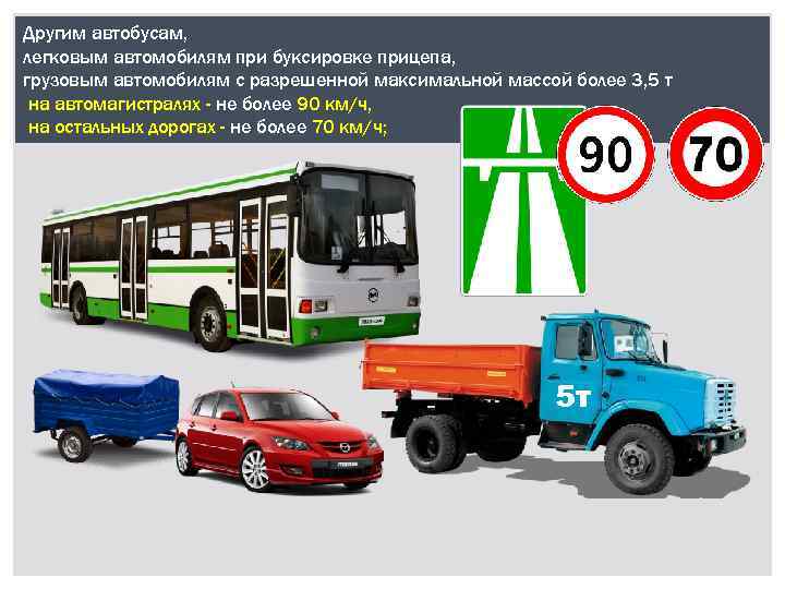 Другим автобусам, легковым автомобилям при буксировке прицепа, грузовым автомобилям с разрешенной максимальной массой более