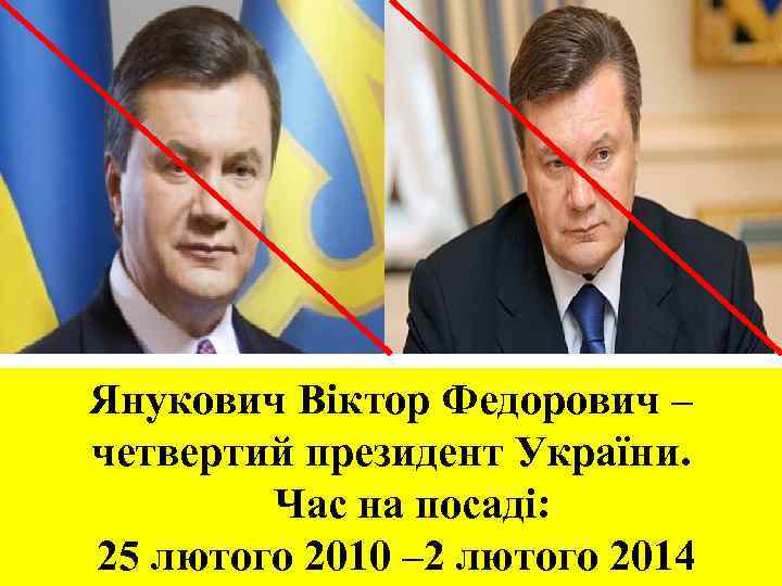 Янукович Віктор Федорович – четвертий президент України. Час на посаді: 25 лютого 2010 –