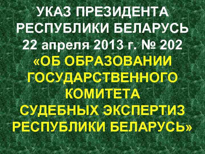 УКАЗ ПРЕЗИДЕНТА РЕСПУБЛИКИ БЕЛАРУСЬ 22 апреля 2013 г. № 202 «ОБ ОБРАЗОВАНИИ ГОСУДАРСТВЕННОГО КОМИТЕТА