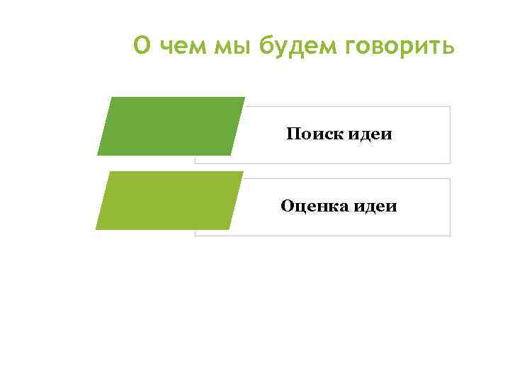 О чем мы будем говорить Поиск идеи Оценка идеи 