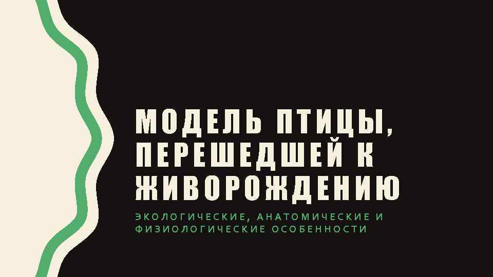 МОДЕЛЬ ПТИЦЫ, ПЕРЕШЕДШЕЙ К ЖИВОРОЖДЕНИЮ ЭКОЛОГИЧЕСКИЕ, АНАТОМИЧЕСКИЕ И ФИЗИОЛОГИЧЕСКИЕ ОСОБЕННОСТИ 