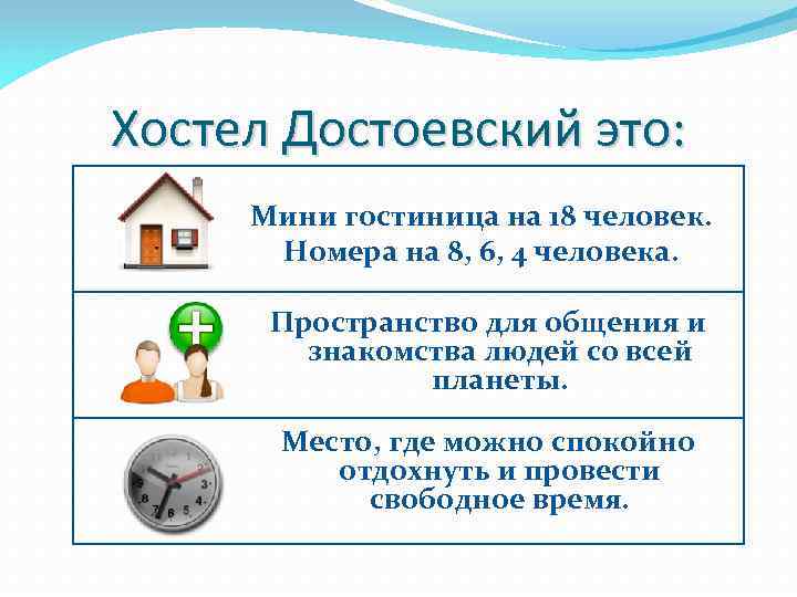 Хостел Достоевский это: Мини гостиница на 18 человек. Номера на 8, 6, 4 человека.