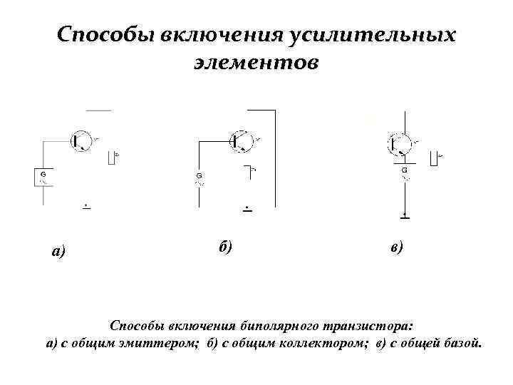 Способы включения. Способы включения усилительных элементов по переменному току. Три способа включения усилительного элемента. Способы включения транзистора. Способы включения биполярного транзистора в цепь.