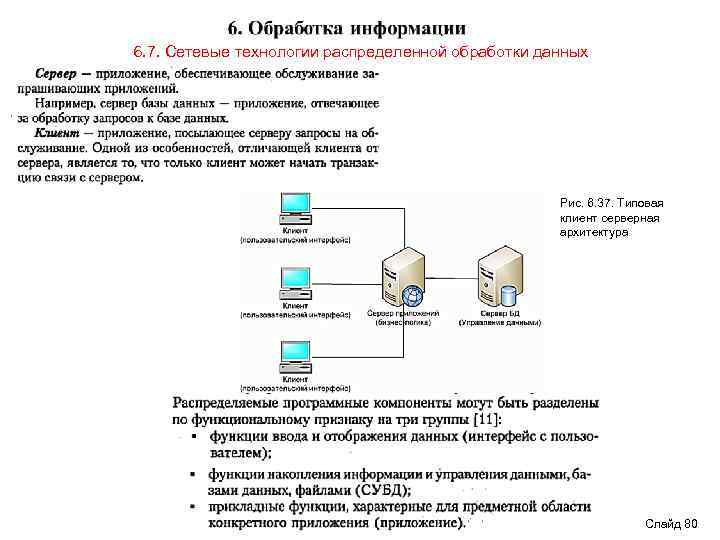 6. 7. Сетевые технологии распределенной обработки данных Рис. 6. 37. Типовая клиент серверная архитектура