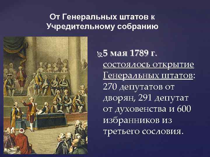 Созыв генеральных Штатов 1789. Открытие генеральных Штатов во Франции 1789. От генеральных Штатов к учредительному собранию 5 мая 1789г.