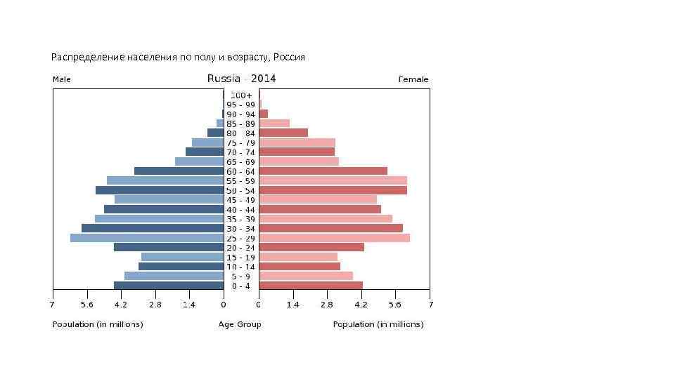 Распределение населения по полу и возрасту, Россия 
