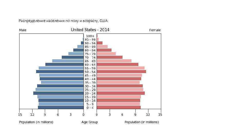 Распределение населения по полу и возрасту, США 