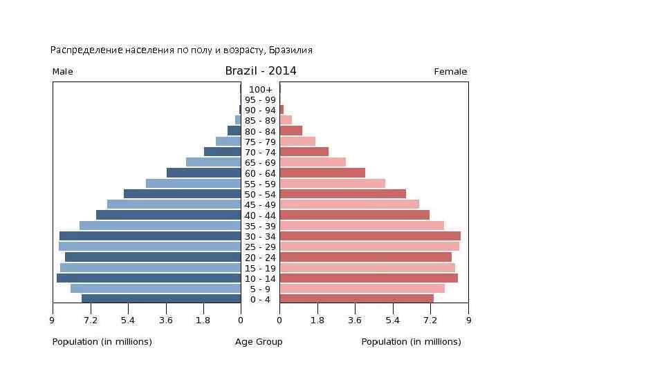Распределение населения по полу и возрасту, Бразилия 