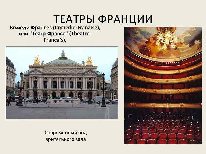 ТЕАТРЫ ФРАНЦИИ Комеди Франсез (Comedie-Franaise), или "Театр Франсе" (Theatre. Francais), Современный вид зрительного зала