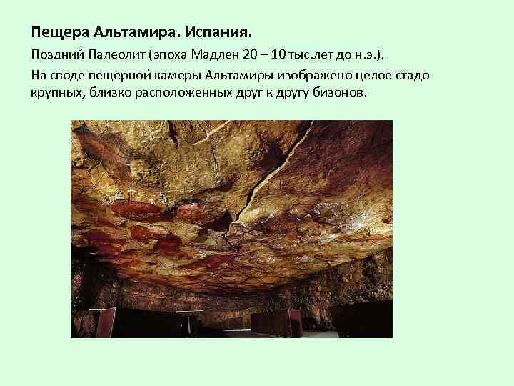 Пещера Альтамира. Испания. Поздний Палеолит (эпоха Мадлен 20 – 10 тыс. лет до н.