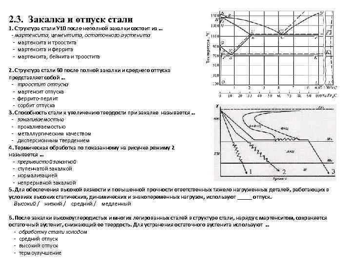 2. 3. Закалка и отпуск стали 1. Структура стали У 10 после неполной закалки