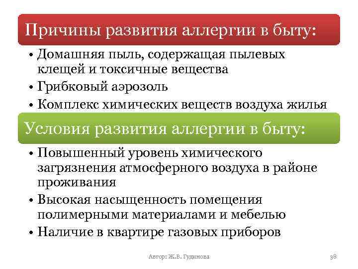 Причины развития аллергии в быту: • Домашняя пыль, содержащая пылевых клещей и токсичные вещества