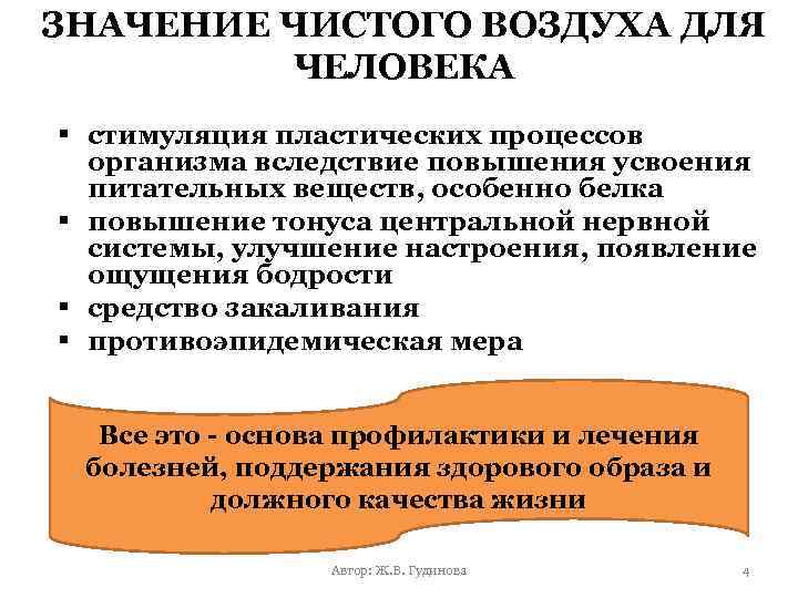 ЗНАЧЕНИЕ ЧИСТОГО ВОЗДУХА ДЛЯ ЧЕЛОВЕКА § стимуляция пластических процессов организма вследствие повышения усвоения питательных