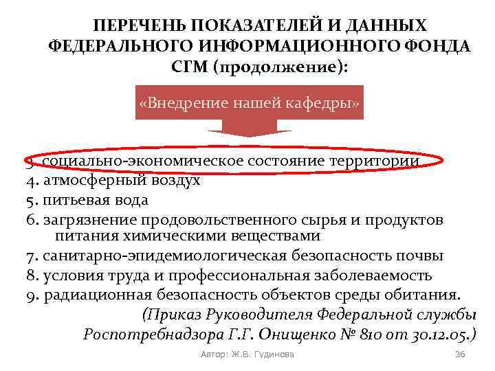 ПЕРЕЧЕНЬ ПОКАЗАТЕЛЕЙ И ДАННЫХ ФЕДЕРАЛЬНОГО ИНФОРМАЦИОННОГО ФОНДА СГМ (продолжение): «Внедрение нашей кафедры» 3. социально-экономическое