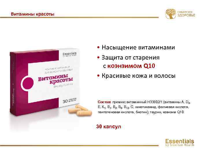 Витамины красоты • Насыщение витаминами • Защита от старения с коэнзимом Q 10 •
