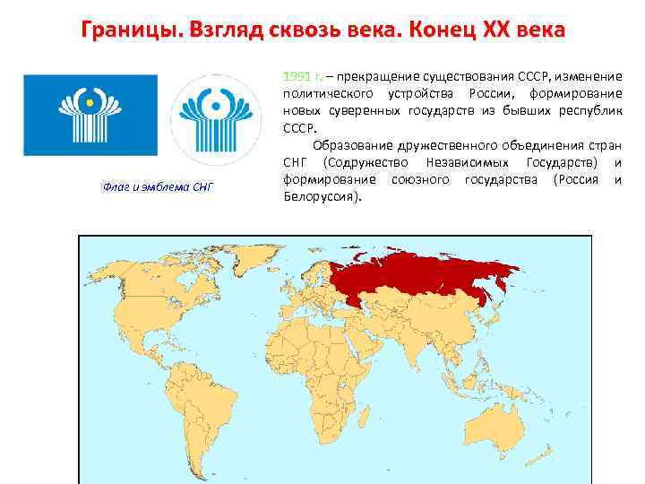 Границы. Взгляд сквозь века. Конец XX века Флаг и эмблема СНГ 1991 г. –
