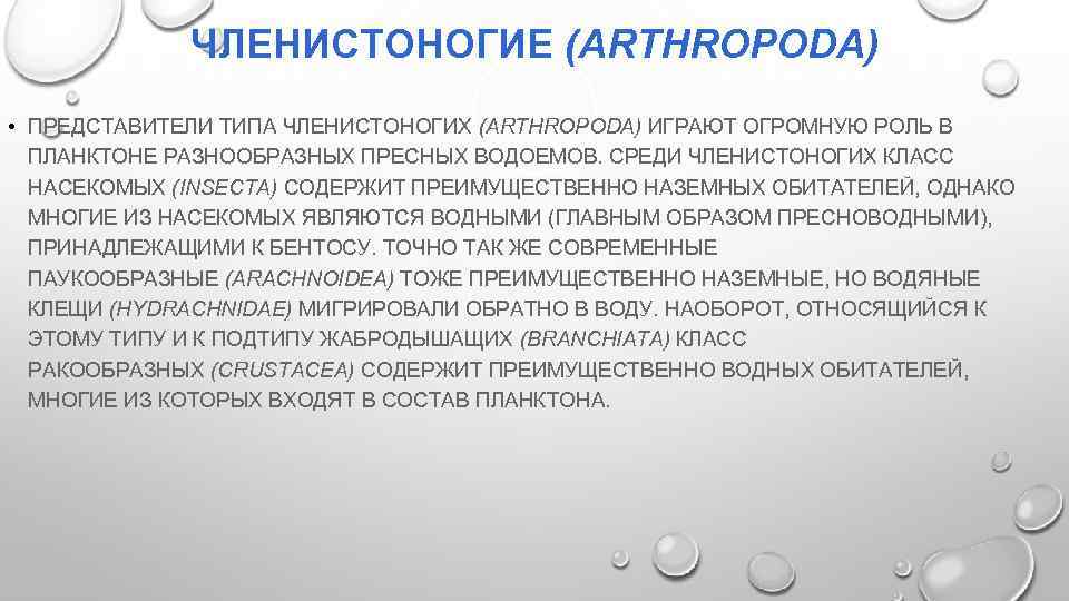 ЧЛЕНИСТОНОГИЕ (ARTHROPODA) • ПРЕДСТАВИТЕЛИ ТИПА ЧЛЕНИСТОНОГИХ (ARTHROPODA) ИГРАЮТ ОГРОМНУЮ РОЛЬ В ПЛАНКТОНЕ РАЗНООБРАЗНЫХ ПРЕСНЫХ