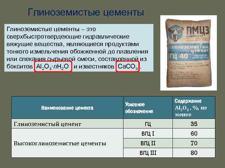 Глиноземистые цементы – это сверхбыстротвердеющие гидравлические вяжущие вещества, являющиеся продуктами тонкого измельчения обожженной до