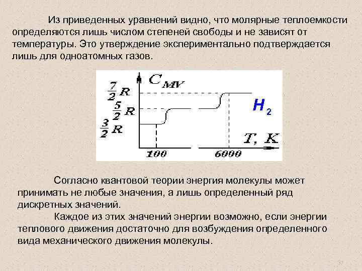 Из приведенных уравнений видно, что молярные теплоемкости определяются лишь числом степеней свободы и не