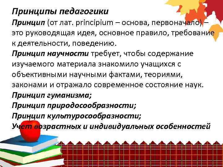 Принципы педагогики Принцип (от лат. principium – основа, первоначало) – это руководящая идея, основное