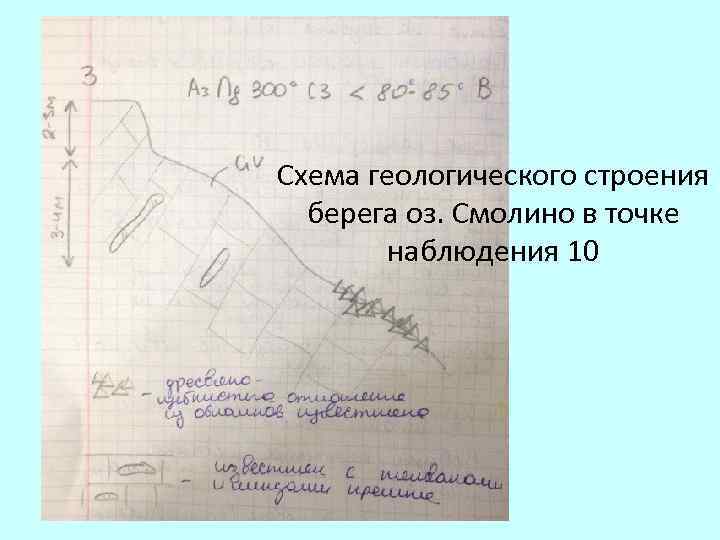 Схема геологического строения берега оз. Смолино в точке наблюдения 10 