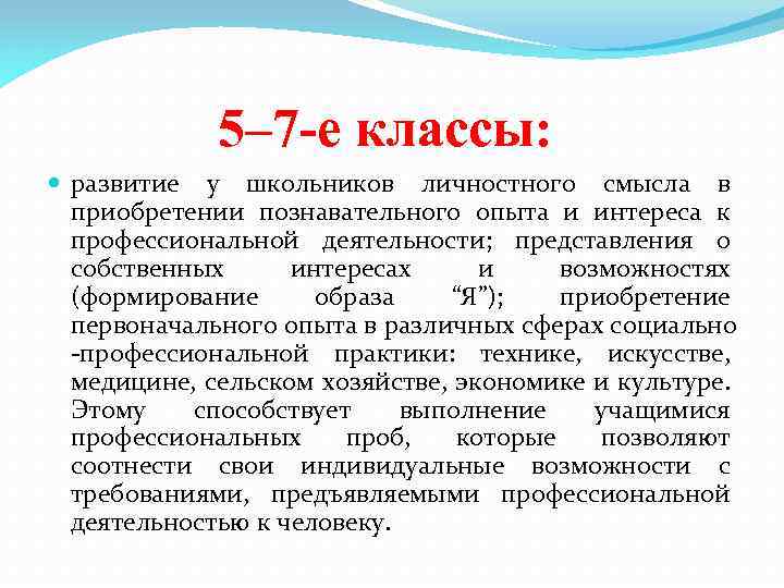 5– 7 -е классы: развитие у школьников личностного смысла в приобретении познавательного опыта и