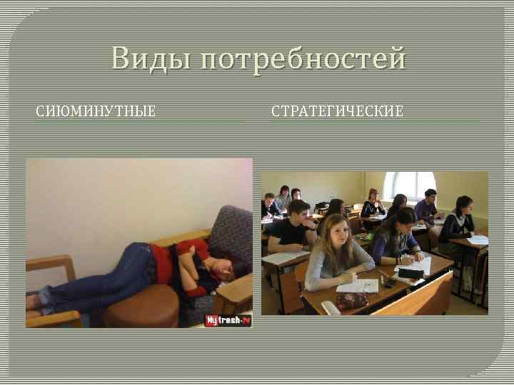 Виды потребностей СИЮМИНУТНЫЕ СТРАТЕГИЧЕСКИЕ 