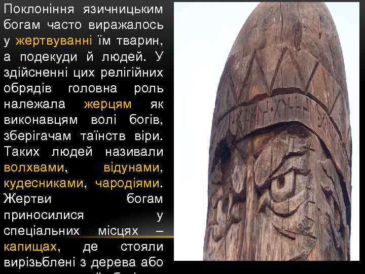 Поклоніння язичницьким богам часто виражалось у жертвуванні їм тварин, а подекуди й людей. У