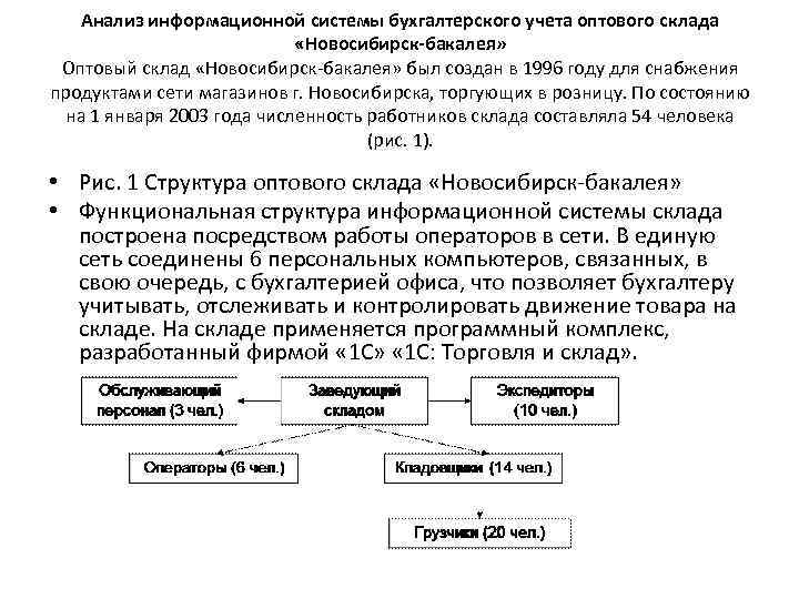 Анализ информационной системы бухгалтерского учета оптового склада «Новосибирск-бакалея» Оптовый склад «Новосибирск-бакалея» был создан в