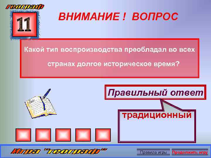 ВНИМАНИЕ ! ВОПРОС Какой тип воспроизводства преобладал во всех странах долгое историческое время? Правильный