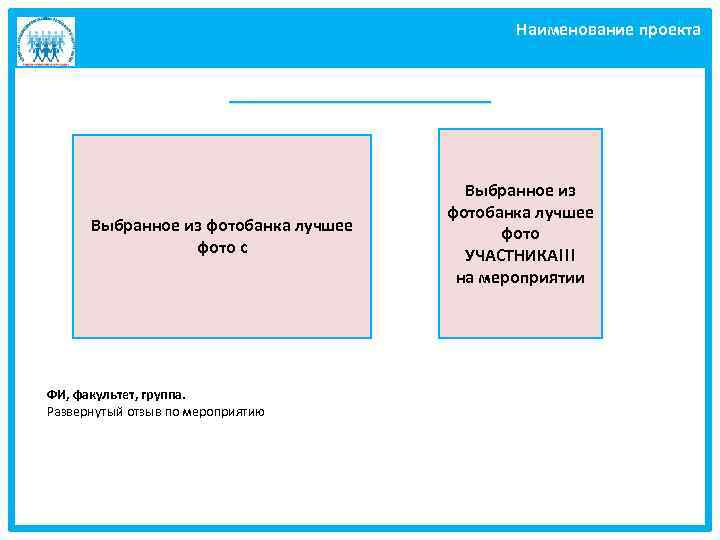 Наименование проекта ___________ Выбранное из фотобанка лучшее фото с ФИ, факультет, группа. Развернутый отзыв