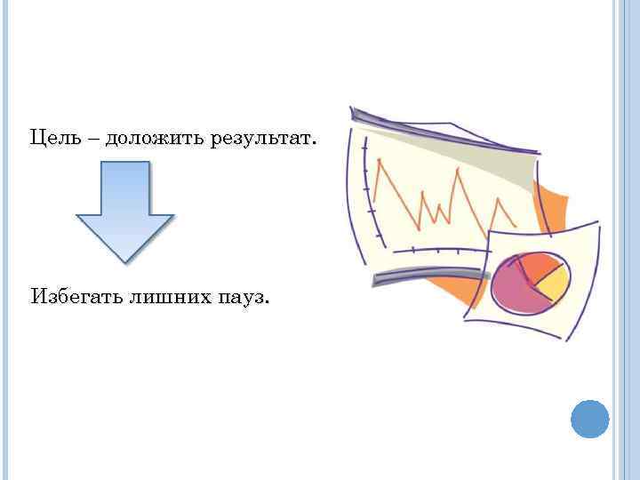 Цель – доложить результат. Избегать лишних пауз. 