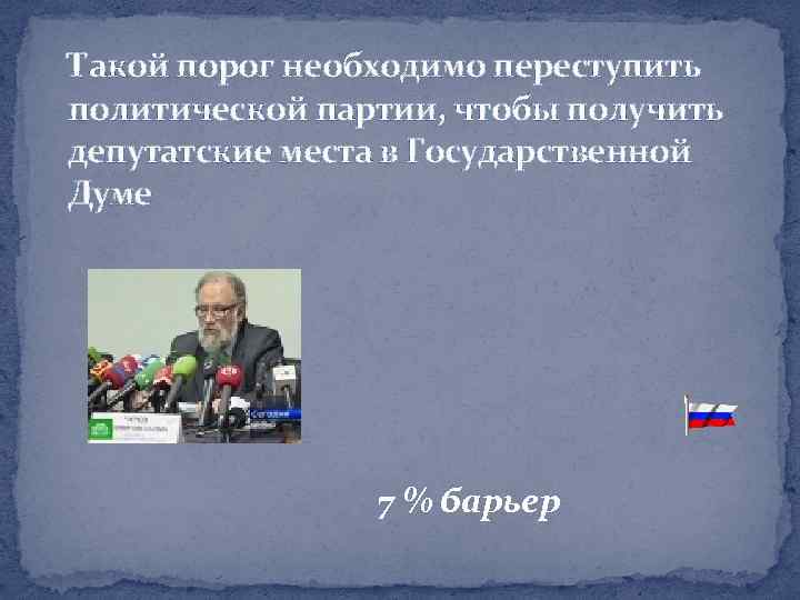 Такой порог необходимо переступить политической партии, чтобы получить депутатские места в Государственной Думе 7