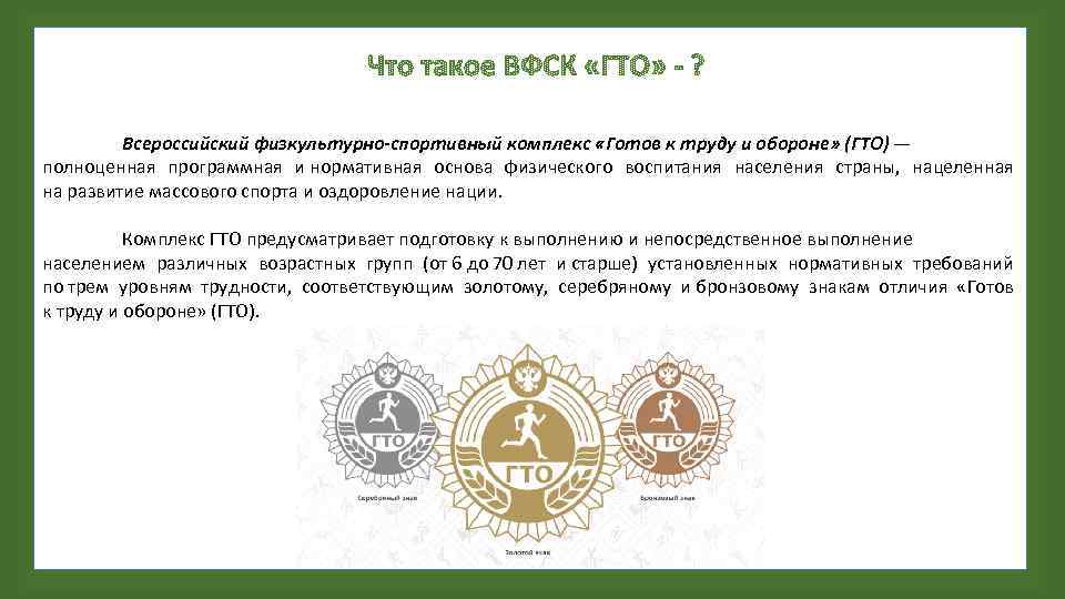 Всероссийский физкультурно-спортивный комплекс «Готов к труду и обороне» (ГТО) — полноценная программная и нормативная