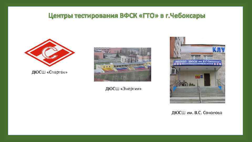 ДЮСШ «Спартак» ДЮСШ «Энергия» ДЮСШ им. В. С. Соколова 