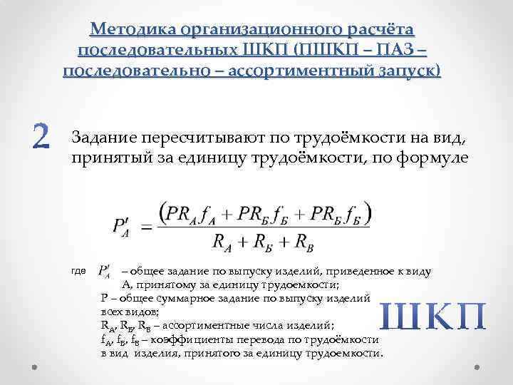 Методика организационного расчёта последовательных ШКП (ПШКП – ПАЗ – последовательно – ассортиментный запуск) Задание