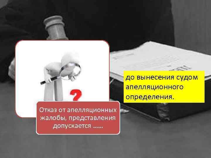 до вынесения судом апелляционного определения. Отказ от апелляционных жалобы, представления допускается …… 