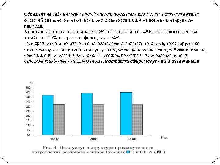 Обращает на себя внимание устойчивость показателя доли услуг в структуре затрат отраслей реального и