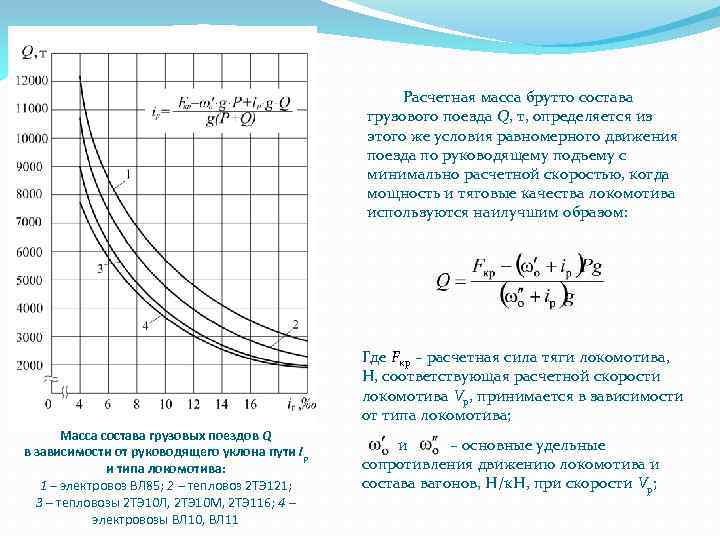 Расчетная масса брутто состава грузового поезда Q, т, определяется из этого же условия равномерного