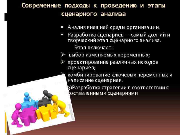 Современные подходы к проведению и этапы сценарного анализа Анализ внешней среды организации. Разработка сценариев