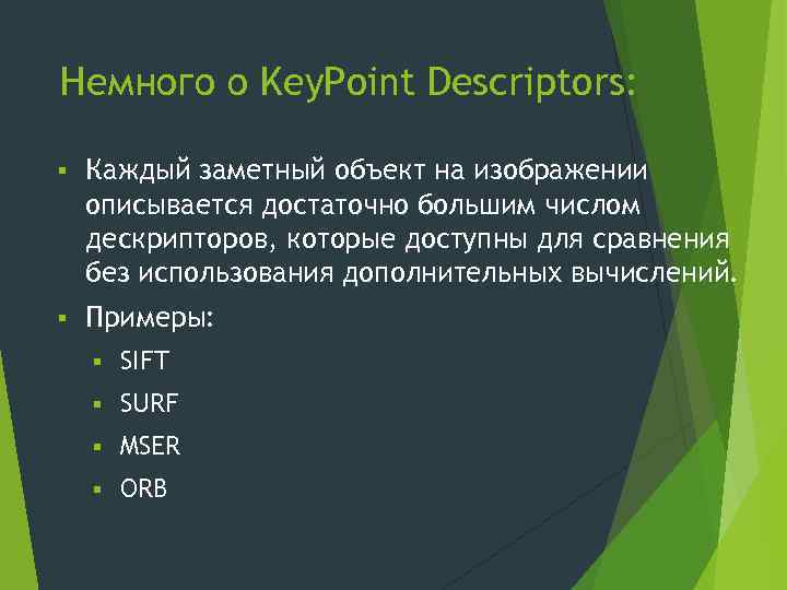 Немного о Key. Point Descriptors: § Каждый заметный объект на изображении описывается достаточно большим