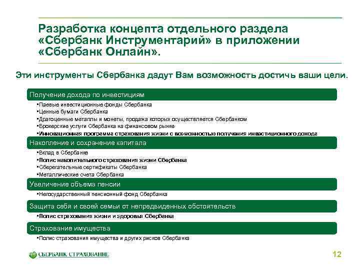 Разработка концепта отдельного раздела «Сбербанк Инструментарий» в приложении «Сбербанк Онлайн» . Эти инструменты Сбербанка