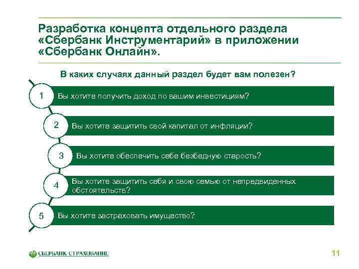 Разработка концепта отдельного раздела «Сбербанк Инструментарий» в приложении «Сбербанк Онлайн» . В каких случаях