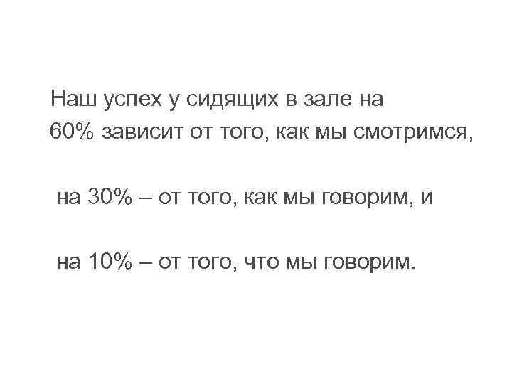  Наш успех у сидящих в зале на 60% зависит от того, как мы