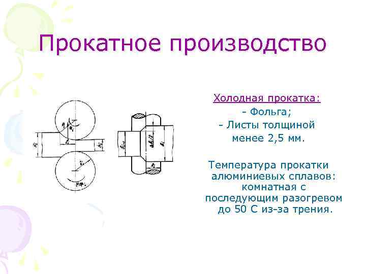 Прокатное производство Холодная прокатка: - Фольга; - Листы толщиной менее 2, 5 мм. Температура