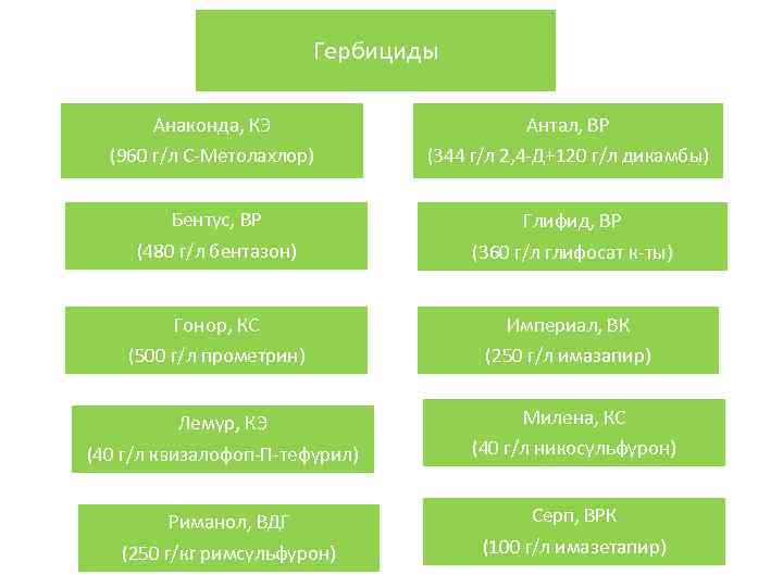 Гербициды Анаконда, КЭ (960 г/л С-Метолахлор) Антал, ВР (344 г/л 2, 4 -Д+120 г/л