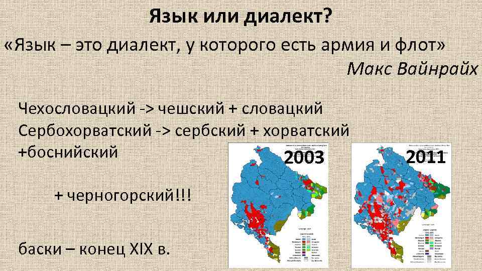 Язык или диалект? «Язык – это диалект, у которого есть армия и флот» Макс